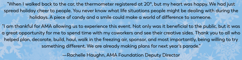 Text about gratitude and community engagement during a holiday event.