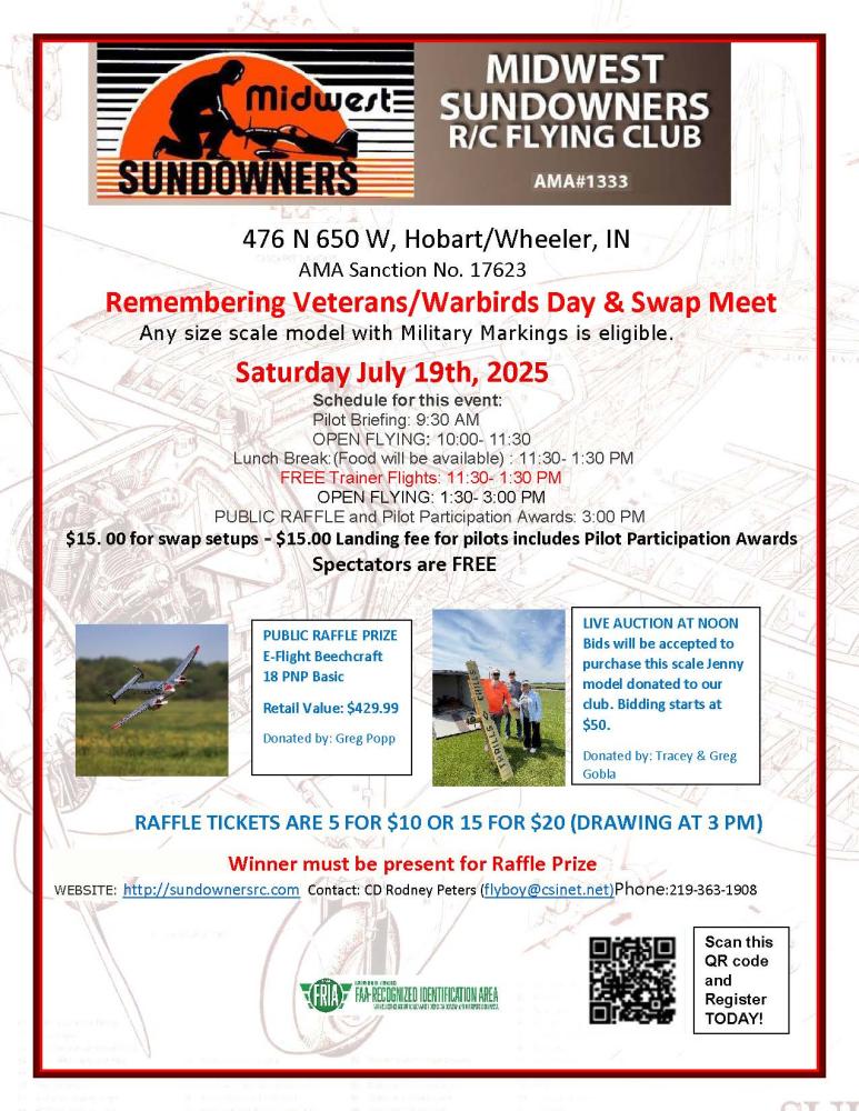 Flyer for "Midwest Sundowners" event with schedule and raffle details.