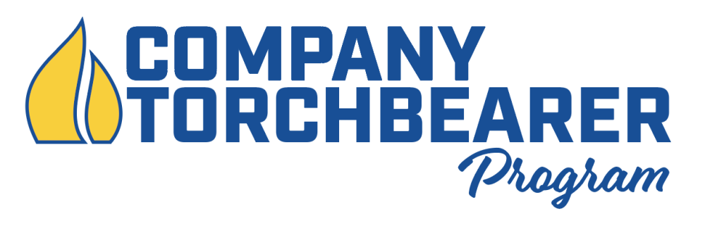 Company Torchbearer Program logo, yellow torch graphic.