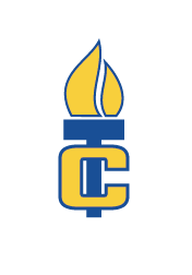 Logo of a blue and yellow torch with a large blue "C" below it.