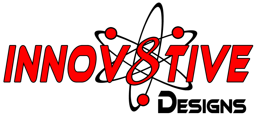 Innov8tive Designs logo, red letters with a stylized atom symbol.