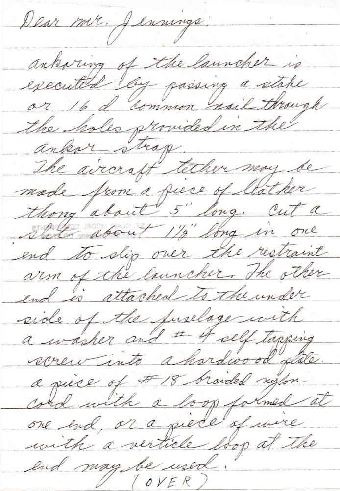 Handwritten letter with instructions for launching a payload, ending with "Love."