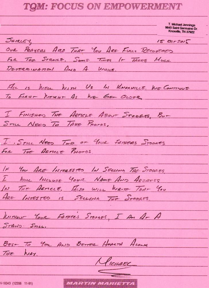 Handwritten pink letter discussing empowering stories and the article status.
