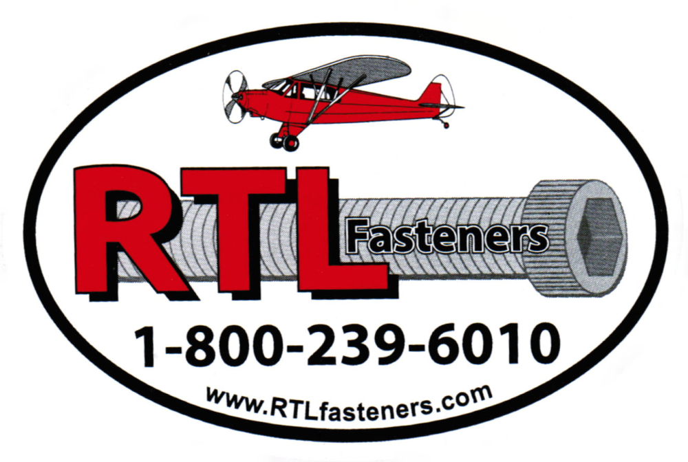RTL Fasteners logo with red text, gray screw, and small red plane.