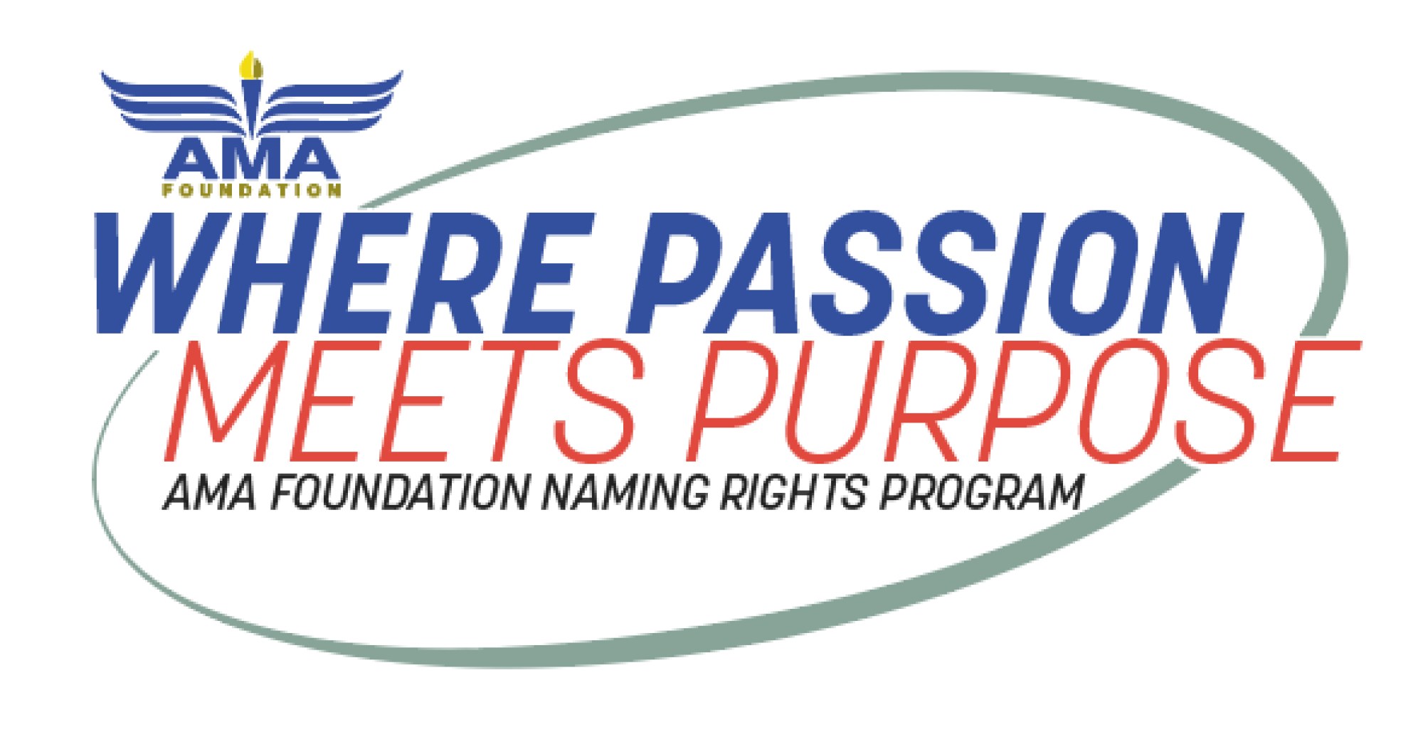 The winged AMA logo next to blue and red text that says "Where Passion Meets Purpose," surrounded by a gray circle.