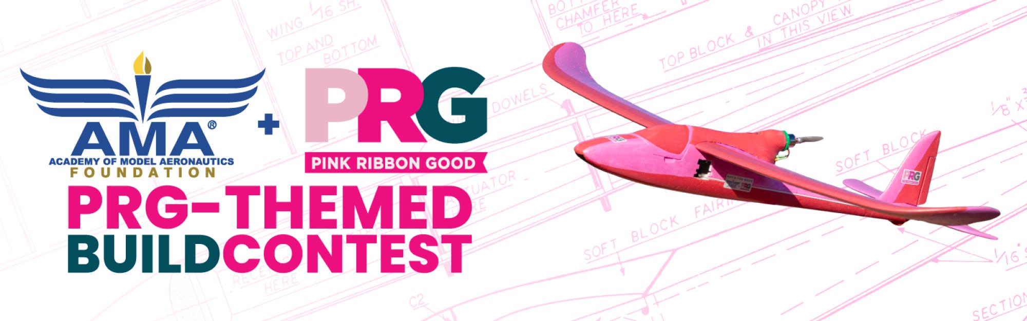 A pink airplane flying next to text that reads "PRG-Themed Build Contest."