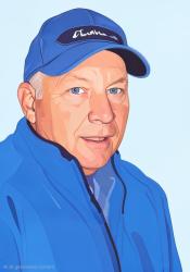 Portrait illustration of a man in a blue jacket and cap.