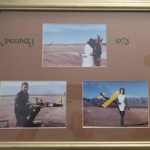 Three vintage photos of people with model airplanes, labeled January 1973.