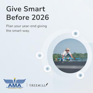 Man controlling model airplane, surrounded by icons in a promotional graphic.