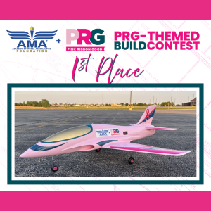 Scale model pink jet on a runway, labeled "1st Place."